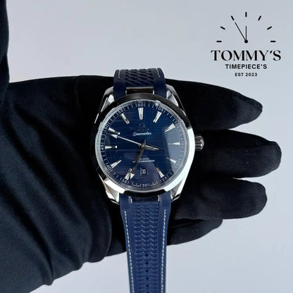 AAA+ Seamaster Aqua Terra 150M Co-Axial Master Chronometer 41mm Blue Dial- Blue Rubber Strap