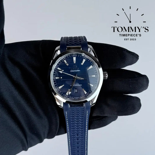 AAA+ Seamaster Aqua Terra 150M Co-Axial Master Chronometer 41mm Blue Dial- Blue Rubber Strap