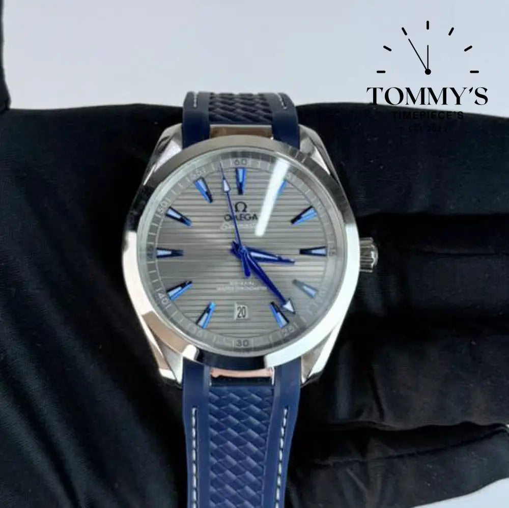 AAA+ Seamaster Aqua Terra 150M Co-Axial Master Chronometer 41mm Grey ’Teak’ Dial-Blue Rubber Strap (Silver Bezel)