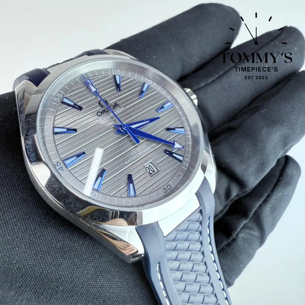 AAA+ Seamaster Aqua Terra 150M Co-Axial Master Chronometer 41mm Grey ’Teak’ Dial-Blue Rubber Strap (Silver Bezel)