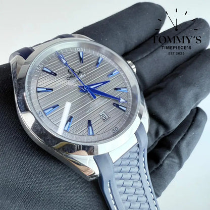 AAA+ Seamaster Aqua Terra 150M Co-Axial Master Chronometer 41mm Grey ’Teak’ Dial-Blue Rubber Strap (Silver Bezel)