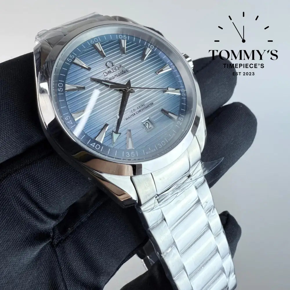 AAA+ Seamaster Aqua Terra 150M Co-Axial Master Chronometer 41mm Summer Blue Dial-Stainless Steel Bracelet (Silver Bezel)