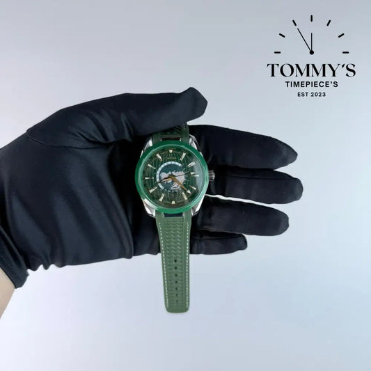 AAA+ Seamaster Aqua Terra 150M Co-Axial Master Chronometer GMT Worldtimer 43mm Green Dial-Green Rubber Strap (Green