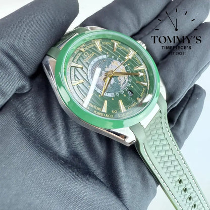 AAA+ Seamaster Aqua Terra 150M Co-Axial Master Chronometer GMT Worldtimer 43mm Green Dial-Green Rubber Strap (Green