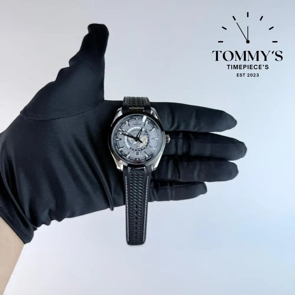 AAA+ Seamaster Aqua Terra 150M Co-Axial Master Chronometer GMT Worldtimer 43mm Grey Dial-Rubber Strap (Silver Bezel)