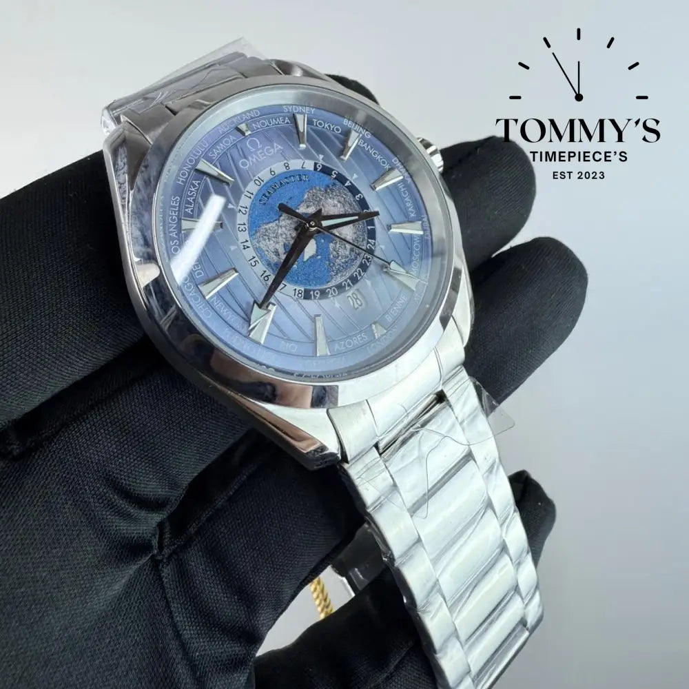 AAA+ Seamaster Aqua Terra 150M Co-Axial Master Chronometer GMT Worldtimer 43mm Summer Blue Dial-Stainless Steel