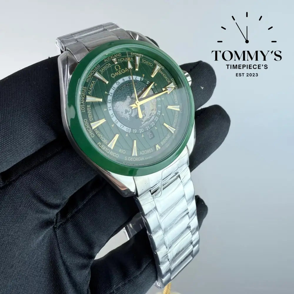 AAA+ Seamaster Aqua Terra Worldtimer 150m Co-Axial Master Chronometer GMT 43mm Green Dial-Stainless Steel Bracelet