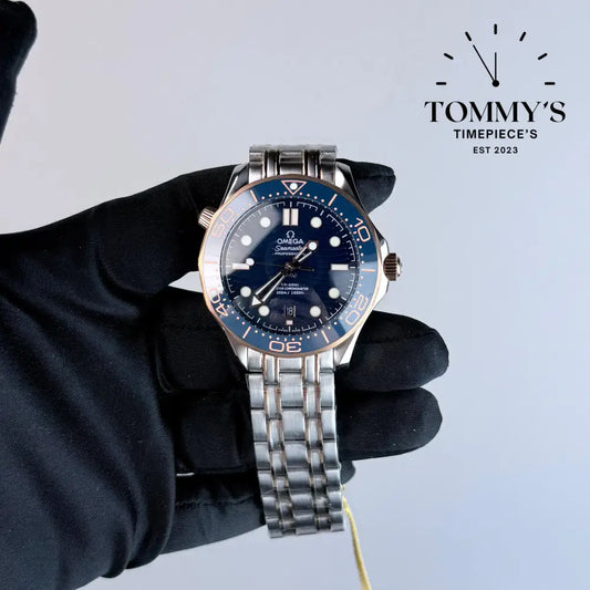 AAA+ Seamaster Diver 300M Co-Axial Master Chronometer 42mm Blue Dial-Steel Bracelet (Sedna Gold)