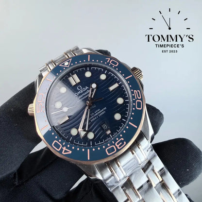 AAA+ Seamaster Diver 300M Co-Axial Master Chronometer 42mm Blue Dial-Steel Bracelet (Sedna Gold)