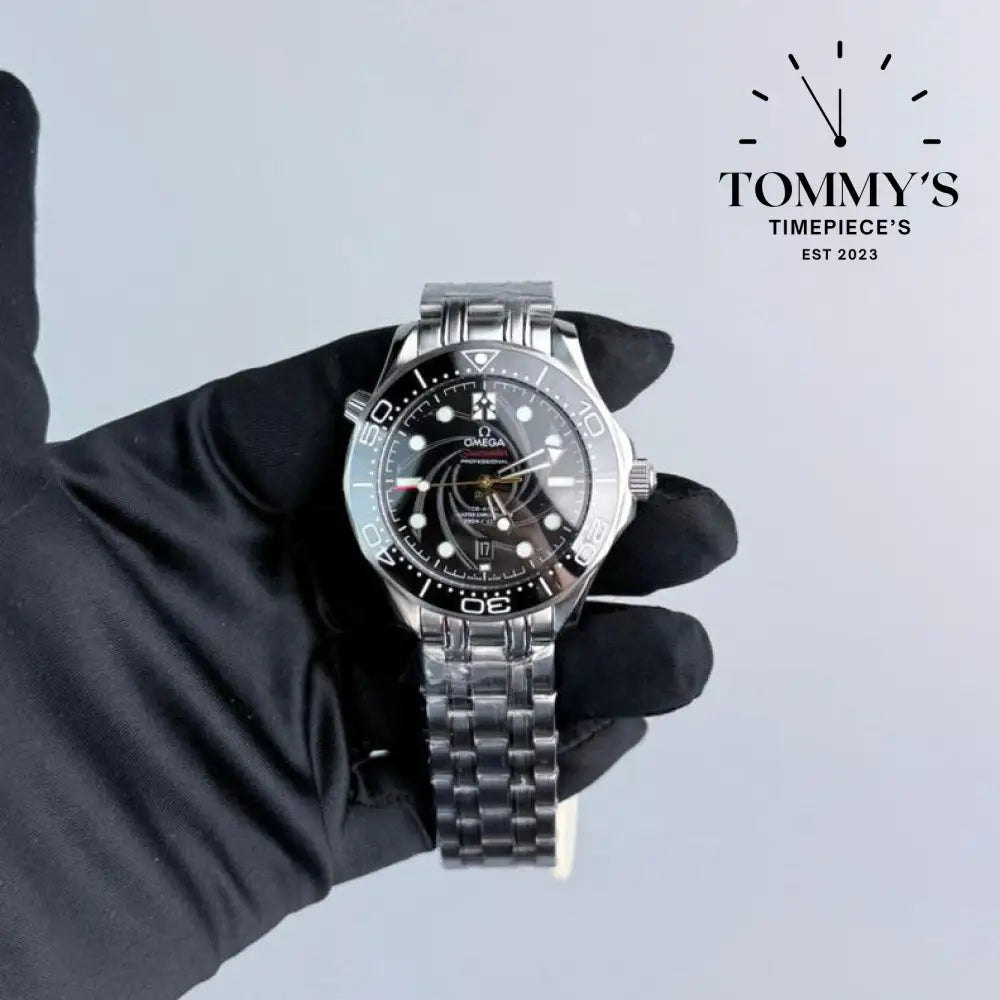 AAA+ Seamaster Diver 300M James Bond Limited Edition 42mm Black Dial-Steel Bracelet (Black Bezel)