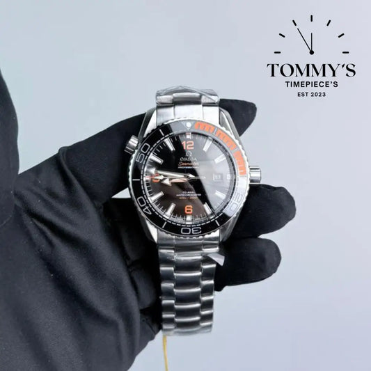 AAA+ Seamaster Planet Ocean 600M Co-Axial Master Chronometer 42mm Black Dial-Steel Bracelet (Black and Orange Ceramic