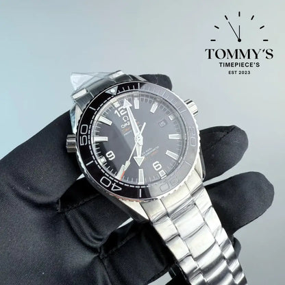 AAA+ Seamaster Planet Ocean 600M Co-Axial Master Chronometer 42mm Black Dial-Steel Bracelet (Black Bezel)