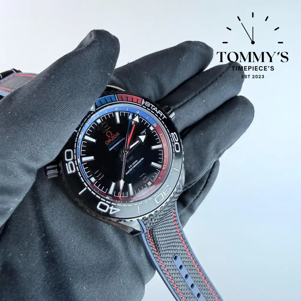 AAA+ Seamaster Planet Ocean 600M Co-Axial Master Chronometer GMT ’ETNZ’ Deep Black 45.5mm Black Dial
