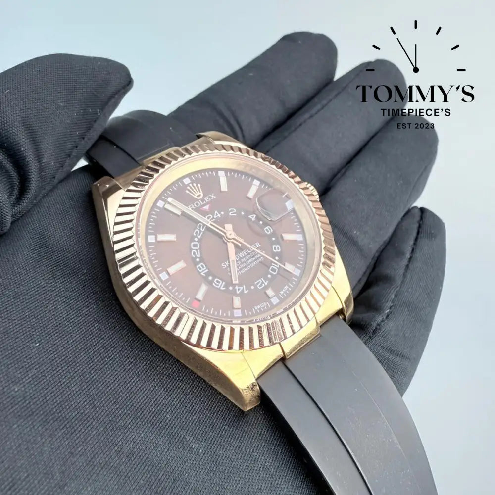 AAA+ Sky Dweller (326235) 42mm Chocolate Dial- Oysterflex Rubber Strap (Fluted Bezel)