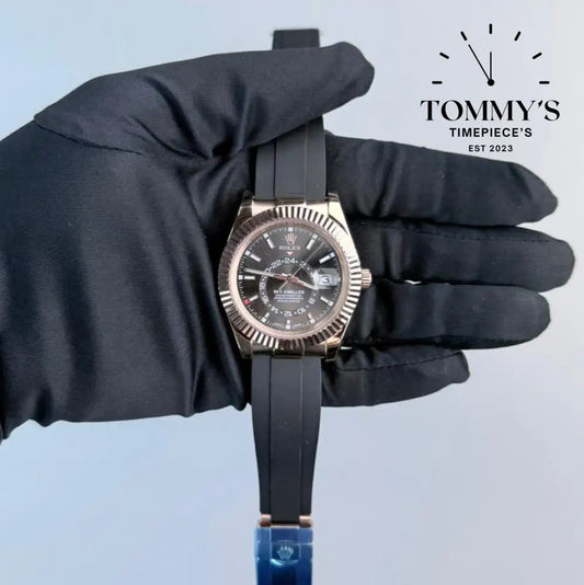 AAA+ Sky Dweller (326235) 42mm Dark Rhodium Dial- Oysterflex Rubber Strap (Fluted Bezel)
