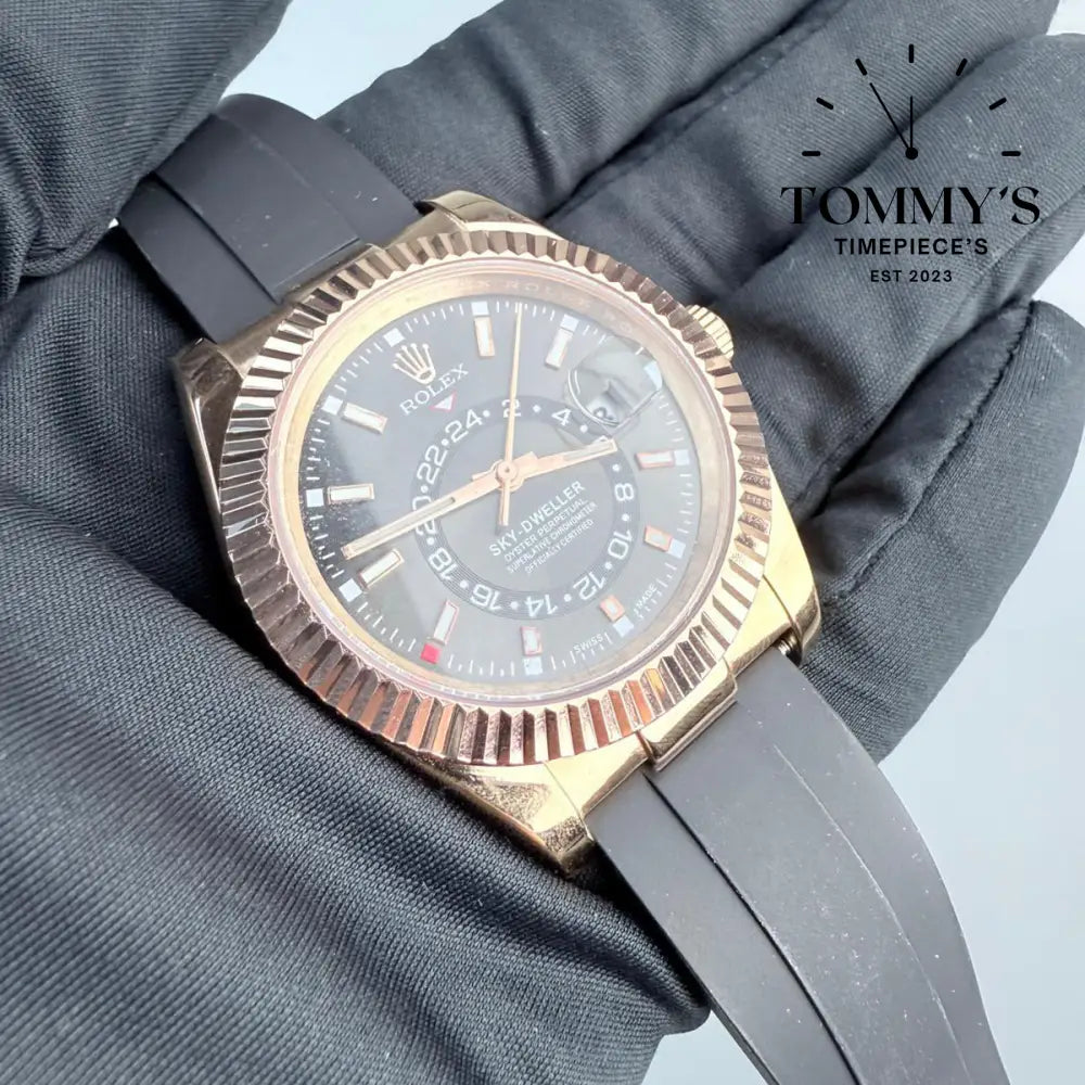 AAA+ Sky Dweller (326235) 42mm Dark Rhodium Dial- Oysterflex Rubber Strap (Fluted Bezel)