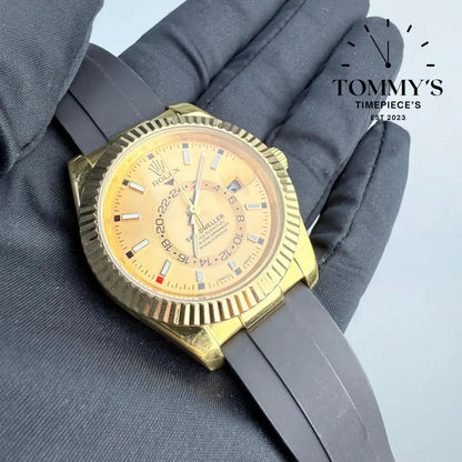 AAA+ Sky Dweller (326238-0007) 42mm Champagne Dial- Oysterflex Rubber Strap (Fluted Bezel)
