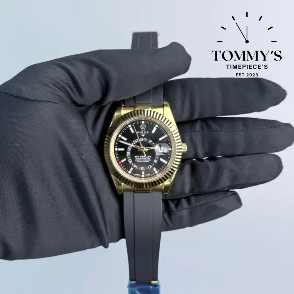 AAA+ Sky Dweller (326238) 42mm Black Dial- Oysterflex Rubber Strap (Fluted Bezel)