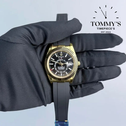 AAA+ Sky Dweller (326238) 42mm Black Dial- Oysterflex Rubber Strap (Fluted Bezel)