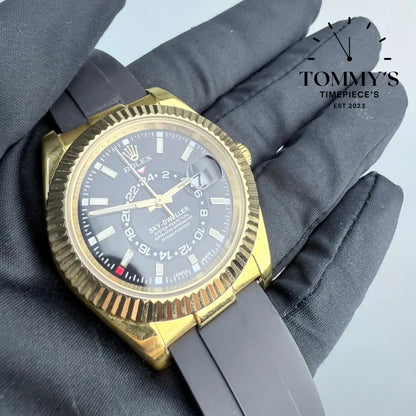 AAA+ Sky Dweller (326238) 42mm Black Dial- Oysterflex Rubber Strap (Fluted Bezel)