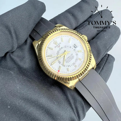 AAA+ Sky Dweller (326238) 42mm White Dial- Oysterflex Rubber Strap (Fluted Bezel)