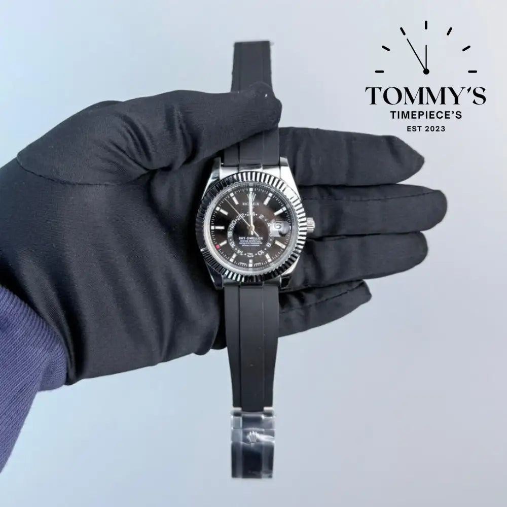 AAA+ Sky Dweller (336239) 42mm Black Dial- Oysterflex Rubber Strap (Fluted Bezel)