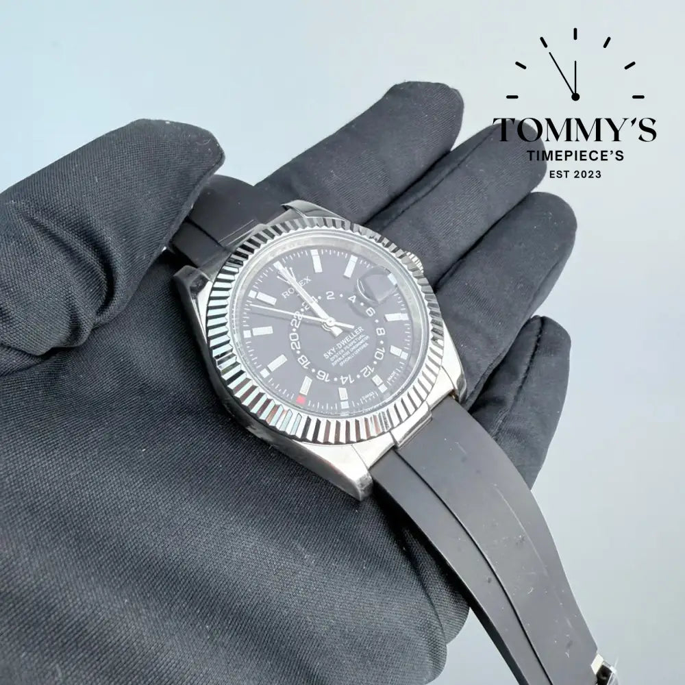 AAA+ Sky Dweller (336239) 42mm Black Dial- Oysterflex Rubber Strap (Fluted Bezel)