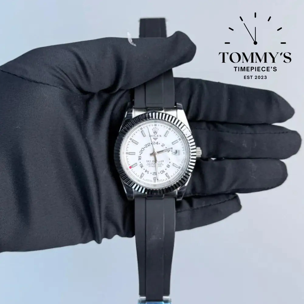AAA+ Sky Dweller (336239) 42mm White Dial- Oysterflex Rubber Strap (Fluted Bezel)