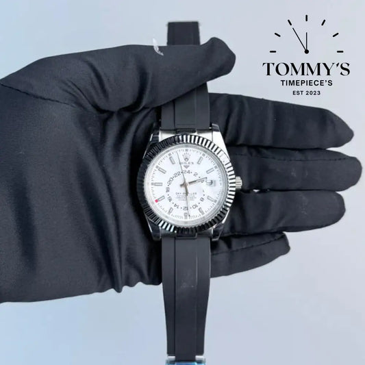 AAA+ Sky Dweller (336239) 42mm White Dial- Oysterflex Rubber Strap (Fluted Bezel)