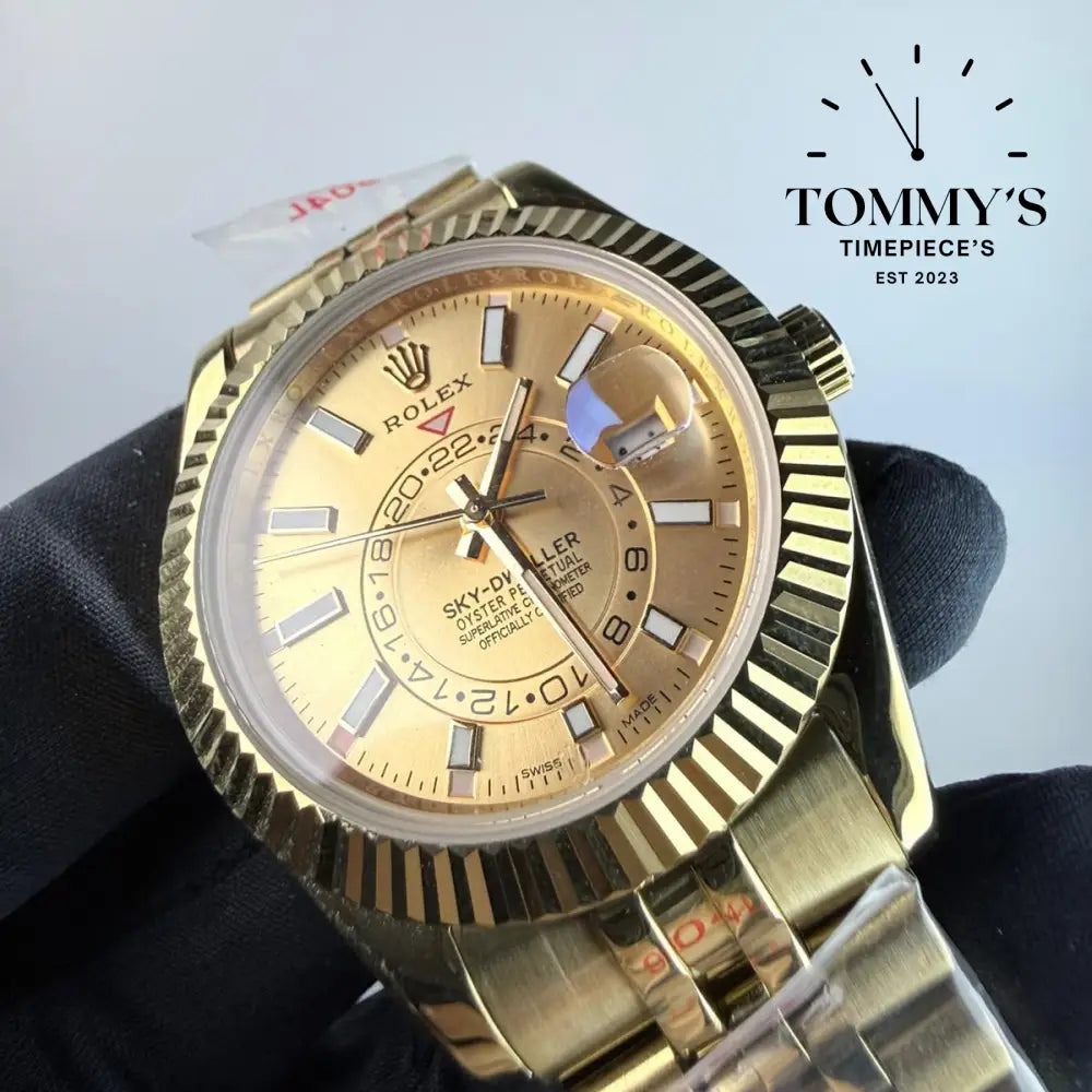AAA+ Skydweller (326934) 42mm Champagne Dial- Jubilee Bracelet (Fluted Bezel)