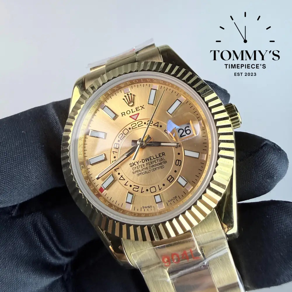 AAA+ Skydweller (326934) 42mm Champagne Dial- Oyster Bracelet (Fluted Bezel)