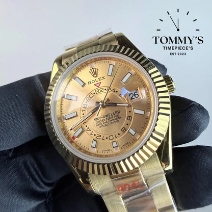 AAA+ Skydweller (326934) 42mm Champagne Dial- Oyster Bracelet (Fluted Bezel)