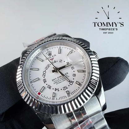 AAA+ Skydweller (326934) 42mm White Dial- Jubilee Bracelet (Fluted Bezel)
