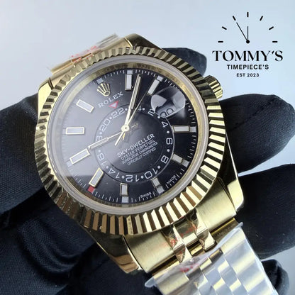 AAA+ Skydweller (336938-0005) 42mm Black Dial- Jubilee Bracelet (Fluted Bezel)