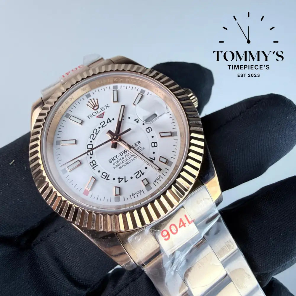 AAA+ Skydweller (Full Gold) (326935) 42mm White Dial-Oyster Bracelet (Fluted Bezel)