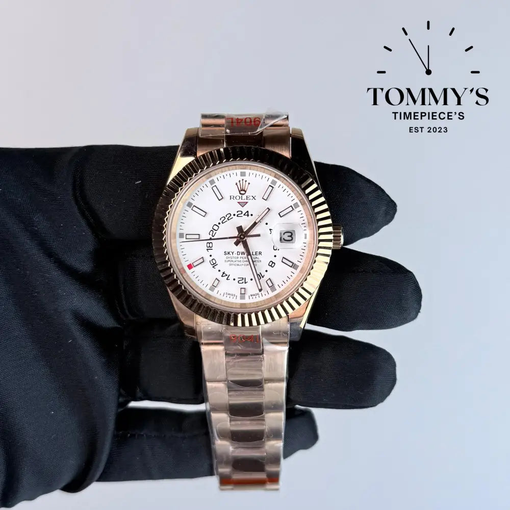 AAA+ Skydweller (Full Gold) (326935) 42mm White Dial-Oyster Bracelet (Fluted Bezel)