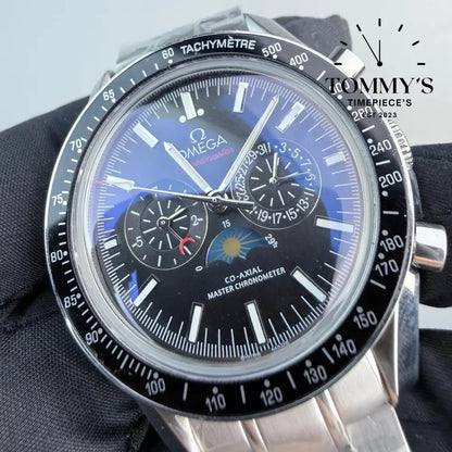 AAA+ Speedmaster Moonphase Master Chronometer 44.25mm Black Dial-Stainless Steel bracelet (Black Bezel) Watches