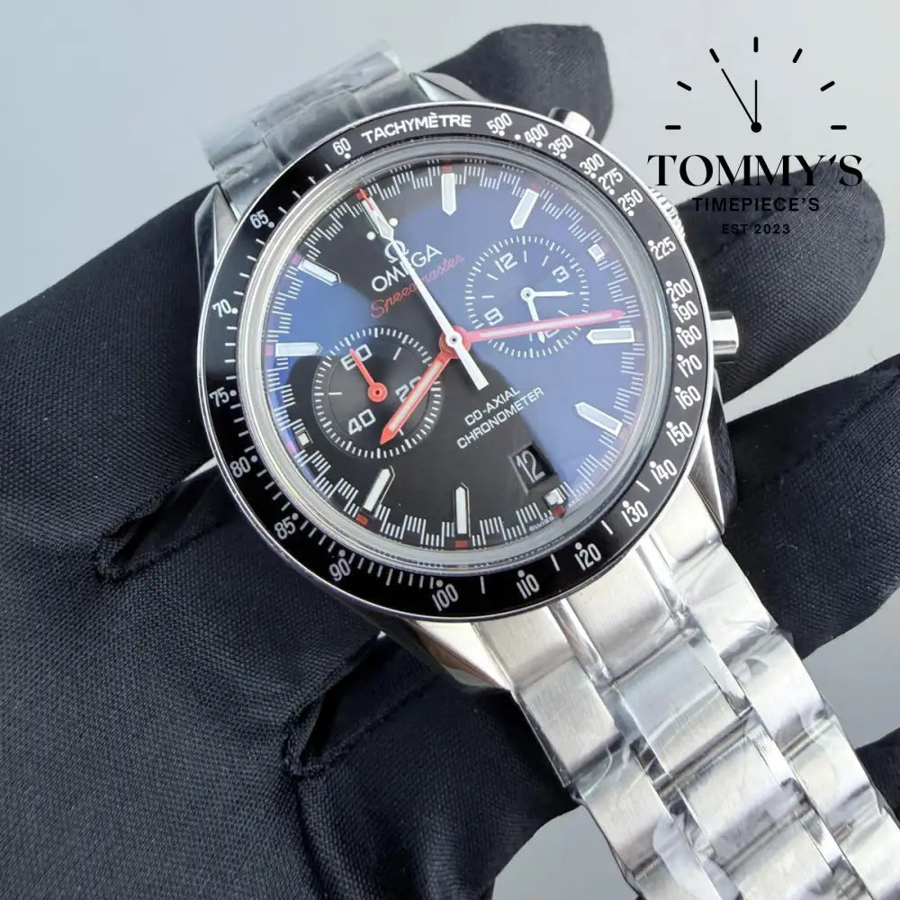 AAA+ Speedmaster Racing Co-Axial Master Chronometer Chronograph 42mm Black Dial-Stainless Steel Bracelet (Black Bezel)