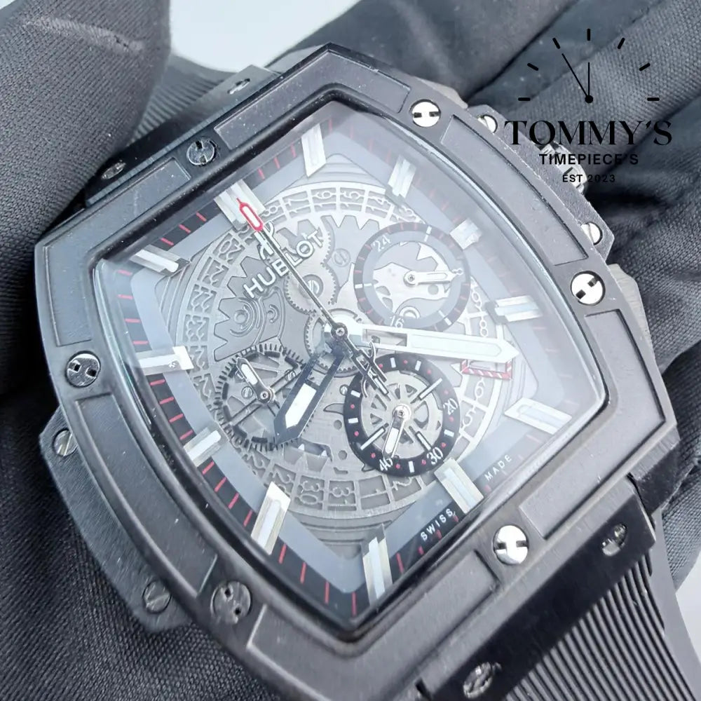AAA+ Spirit of Big Bang Black Magic 42mm Skeletonized Dial-Rubber Strap (Black Bezel) Watches
