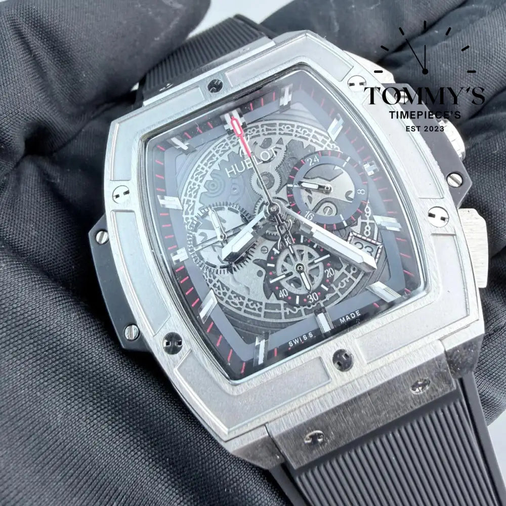 AAA+ Spirit of Big Bang Chronograph 45mm Skeletonized Dial-Rubber Strap (Matt Silver Bezel) Watches