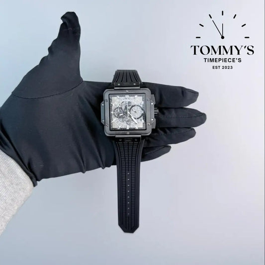AAA+ Square Bang Unico Black Magic 42mm Skeletonized Sapphire Crystal Dial-Rubber Strap (Matt Black Bezel) Watches