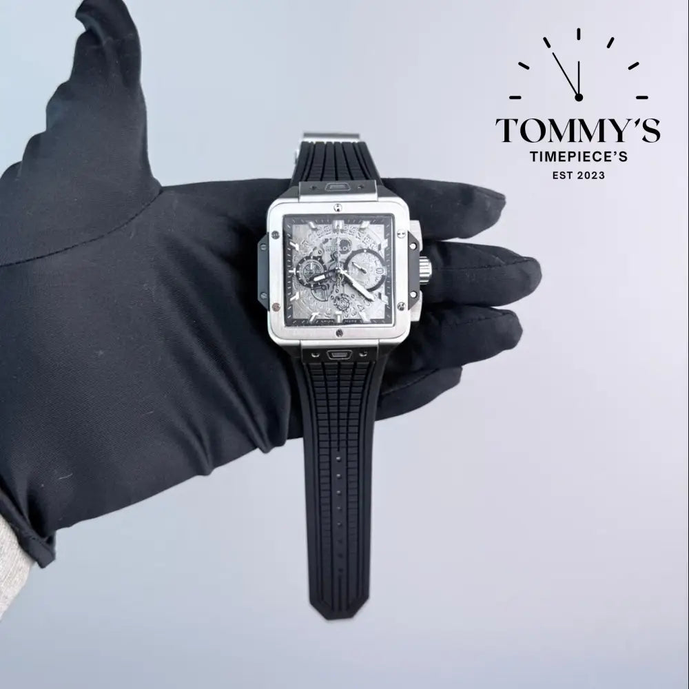 AAA+ Square Bang Unico Titanium 42mm Skeleton Dial-Rubber Strap (Silver Bezel) Watches