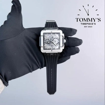 AAA+ Square Bang Unico Titanium 42mm Skeleton Dial-Rubber Strap (Silver Bezel) Watches