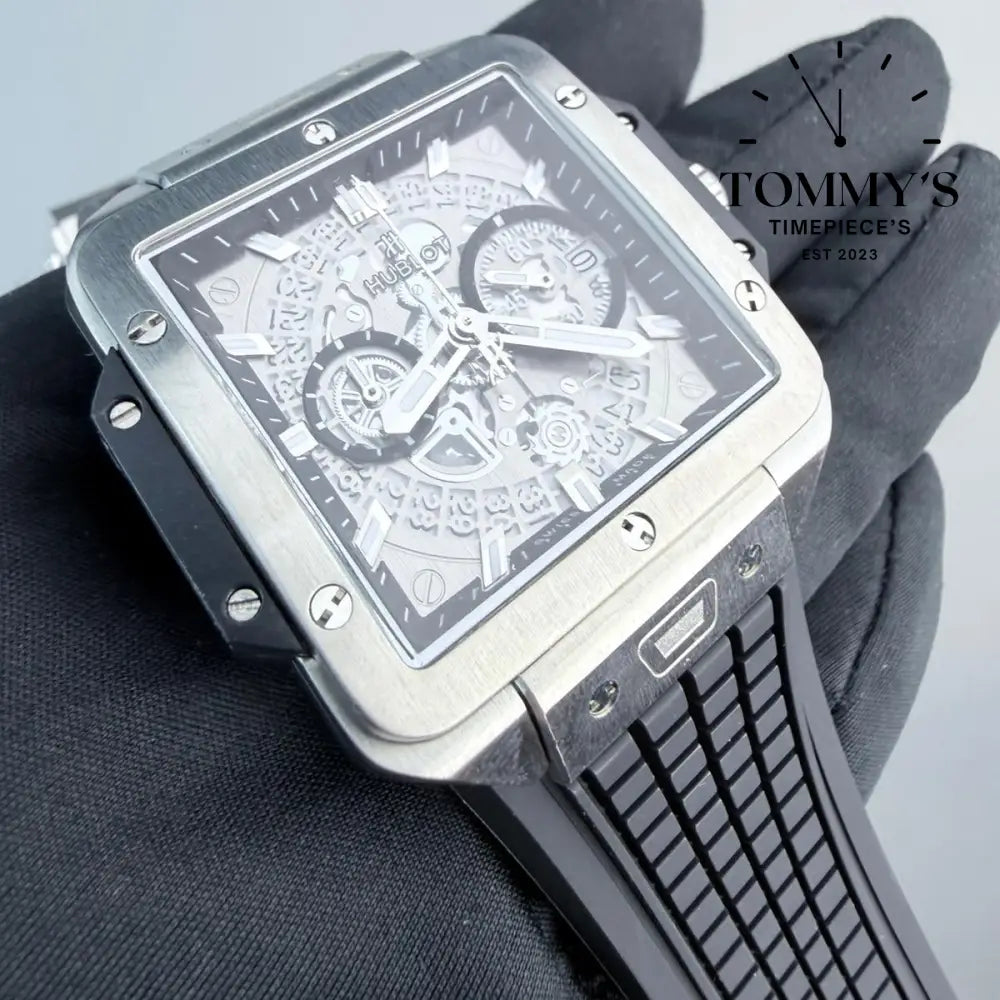 AAA+ Square Bang Unico Titanium 42mm Skeleton Dial-Rubber Strap (Silver Bezel) Watches