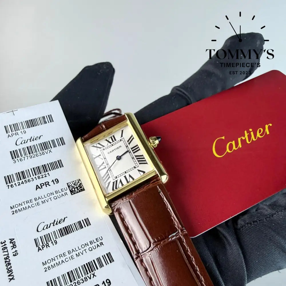 AAA+ Santos Louis (Small Model) 38mm White Dial-Brown Leather Strap
