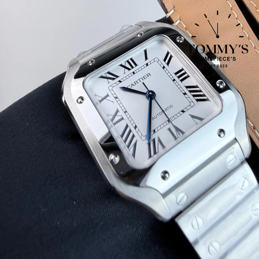 BVF Superclone Santos (WSSA0029) 41.9mm White Dial-Stainless Steel Bracelet (Silver Bezel) [Free Leather Strap] Watches