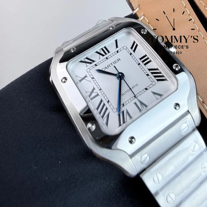 BVF Superclone Santos (WSSA0029) 41.9mm White Dial-Stainless Steel Bracelet (Silver Bezel) [Free Leather Strap] Watches