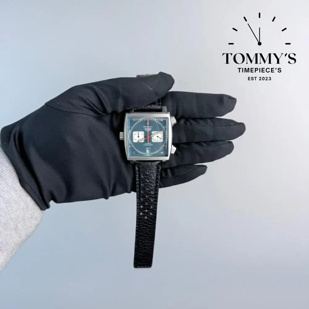 Clone Monaco Calibre 11 Chronograph (CAW211P.FC6356) 39mm Opaline Blue Dial-Leather Strap (Silver Bezel) Watches
