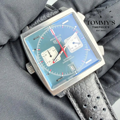 Clone Monaco Calibre 11 Chronograph (CAW211P.FC6356) 39mm Opaline Blue Dial-Leather Strap (Silver Bezel) Watches