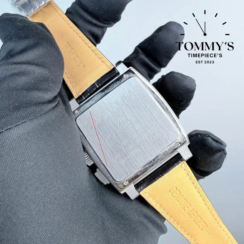 Clone Monaco Chronograph (Model CBL2113) 39mm Black White Dial-Leather Strap (Silver Bezel) Watches